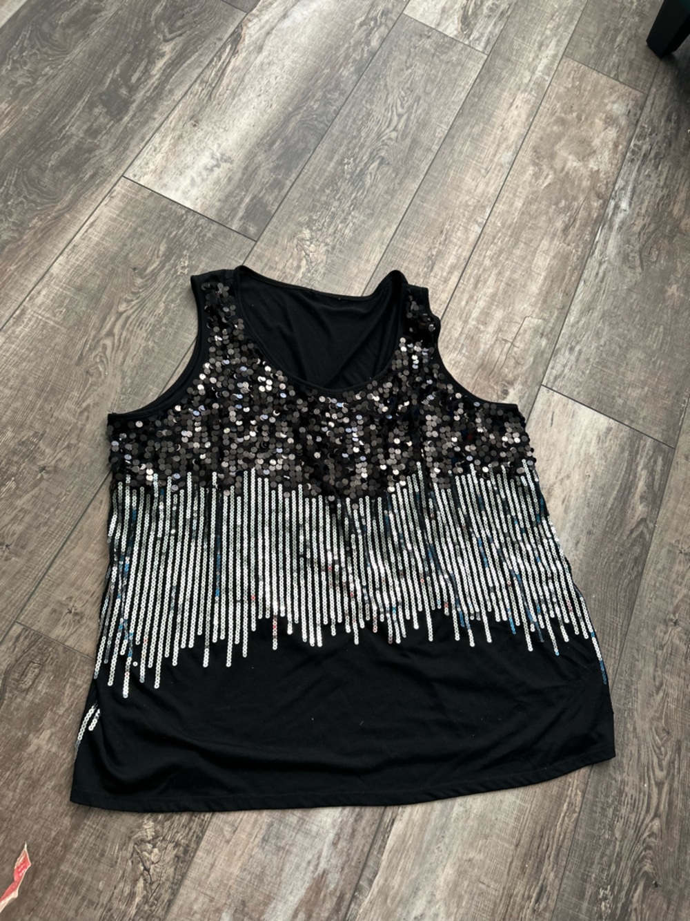 Black Sequin Fringe Tank Top — Women's Evening Shell XL DB1